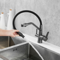 Смеситель для кухни ROSE с подключением к фильтру питьевой воды, темно-серый R558Y