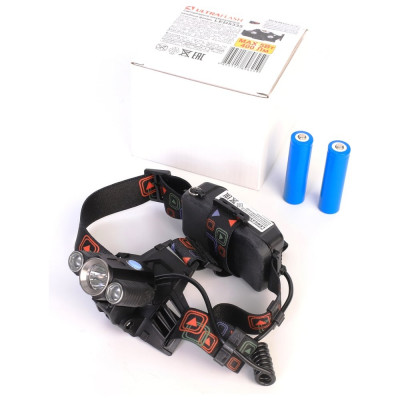 Налобный аккумуляторный фонарь Ultraflash LED5335 (3,7В, черный, 3LED, 5 Вт, 2 аккумулятора 4 режима, USB, бокс са) 15015