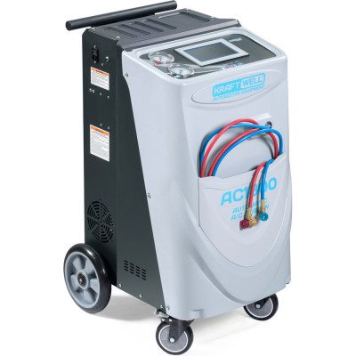 Установка для заправки автомобильных кондиционеров KraftWell с сенсорным дисплеем, автоматическая, фреон R-134a, 120 л/мин., внутр. ёмкость 14.5 л AC1800