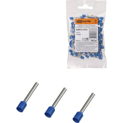 Наконечник-гильза TDM ELECTRIC е2518 2,5мм2 с изолированным фланцем (100шт) SQ0512-0025