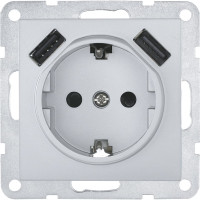 Розетка LK Studio с з/к + 2хUSB разъем, 2А, серебистый металлик 868003-1
