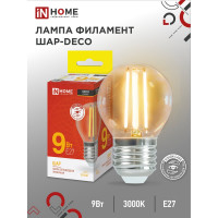 Светодиодная лампа IN HOME LED-ШАР-deco 9Вт 230В Е27 3000К 1040Лм прозрачная 4690612026268