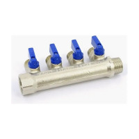 Коллектор Tiemme НВ, 3/4", 4х1/2"х16, Н 36 мм, никелированный, с кранами 1820049/1824N160404