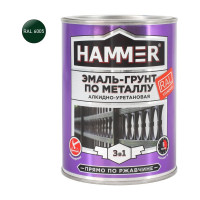 Эмаль-грунт по металлу HAMMER 3в1 АУ п/гл RAL 6005 зеленый мох 0,9 кг ЭК000133626