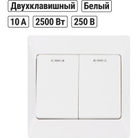 Выключатель TDM ELECTRIC Ильмень 2 кл. с подсветкой 10А белый SQ1823-0004