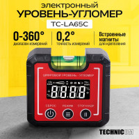 Компактный электронный уровень-угломер TECHNICOM с магнитом, 65 мм, 0-360°, ЖК дисплей, 2 магнита, автокалибровка, автоотключение TC-LA65C