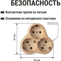 Блок на 3 гнезда TDM ELECTRIC 2П З, круглый, 16А, 250B, Эко, сосна SQ1806-0077