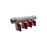 Коллектор Tiemme НВ, 3/4", 4х1/2"х16, Н 36 мм, никелированный, с кранами 1820049/1824N160404