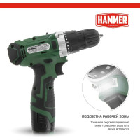 Аккумуляторная дрель-шуруповерт Hammer Flex 12 В, 1x1.5 Ач, Li-ION, 10 мм, 0-350/0-1400 об/мин, 26 Нм ACD12CS 645151