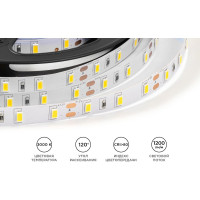 Светодиодная лента OGM 12в, 9,6вт/м, smd5630, 60д/м, ip20, 1200лм/м, подложка 10мм, 5м, 3000к. / LSE-288