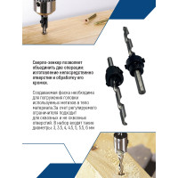 Набор сверл по дереву с зенкером и ограничителем 7 шт, 3-6 мм vertextools 0987-7