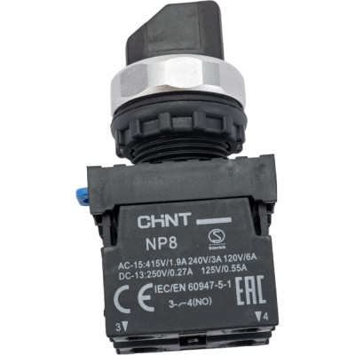 CHINT Переключатель с фиксацией NP8-20X/312 без подсветки 2НО черн. IP65 (R) 578131