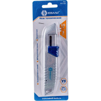 Безопасный технический нож, трапециевидные лезвия 19мм 3шт, металлический корпус КОБАЛЬТ 242-083