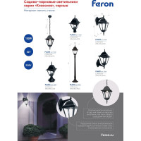 Садово-парковый светильник, столб 100W E27 230V, черный Feron 4210 11034