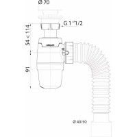Сифон WIRQUIN NEO с выпуском 1 1/2х40 мм и гофротрубой L 800 мм., 40х40/50 мм 30987067