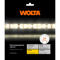 Светодиодная лента Wolta Decor SMD2835 24Вт, 3000К Теплый белый свет, 12В, защита IP20, 240 светодиодов на метр, ширина 10 мм, длина 5 метров, WLS2835-24W/3000/12H240-01