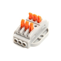 Строительно-монтажная клемма STEKKER для подключения фазных проводников, 3 контактные группы, (1 ввод,1вывод на полюс) LD222-430 39502