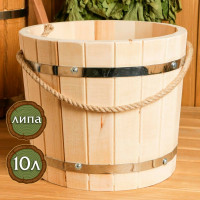 Ведро из липы Добропаровъ 10 л, нержавеющий обруч, ручка-веревка 1283009