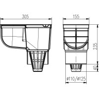 Дождеприёмник-трап со сливом из крыши MCH Chudej с нижним сливом, D110, стандарт, черный 325 E