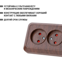 Двойная угловая розетка TDM ELECTRIC 2П открытой установки с защитными шторками IP20 250В 10А бук "Ладога" SQ1801-0342