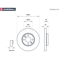 Тормозной диск передний Lada Largus с ABS 12-, Nissan Micra III, V 02-, Renault Clio III MARSHALL M2000405