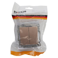 2-клавишный выключатель STEKKER (механизм), GLS10-7104-02, 250V, 10А, серия Катрин, шампань 39592