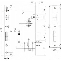 Корпус врезного замка с защёлкой 152/R, 60 мм, w/b, латунь KALE KILIT 152R6000053