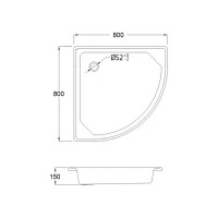 Стальной поддон Loranto полукруглый 80x80x15 толщина стенок 0,9 мм, отверстие для слива 5 см 77022
