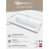 Раковина для ванной Uperwood Classic New 90 см, с декоративной крышкой для слива 291021026