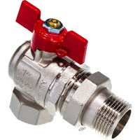 Угловой кран Uni-Fitt НВ 1" с разъемным соединением, полнопроходной, бабочка 133T4000