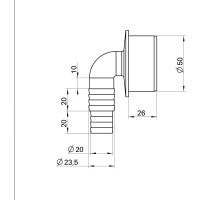 Переходник угловой для подключения сливного шланга Профитт 20x23x50, белый, с хомутом 2226957