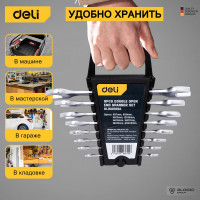 Набор двусторонних гаечных ключей DELI 6-22мм Сталь 40Cr, пластиковый кейс 8 шт. DL160008A 98317