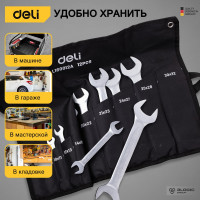 Набор двусторонних гаечных ключей DELI 10-32мм /12 шт DL160012A (Сталь 40Cr, чехол из ткани oxford) 98323