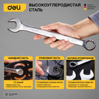 Набор комбинированных гаечных ключей DELI 10-32мм/14шт DL130014B (Сталь 40Cr, чехол из ткани oxford) 98322