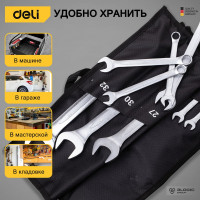 Набор комбинированных гаечных ключей DELI 10-32мм/14шт DL130014B (Сталь 40Cr, чехол из ткани oxford) 98322