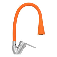 Смеситель для мойки Juguni одноручный с гибким изливом 2 режима (оранжевый), креп. гайка, 0402.148