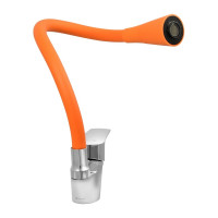 Смеситель для мойки Juguni одноручный с гибким изливом 2 режима (оранжевый), креп. гайка, 0402.148