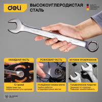 Набор комбинированных гаечных ключей DELI DL130014A (Сталь 40Cr, чехол из ткани oxford) 6-24мм/14шт 104509