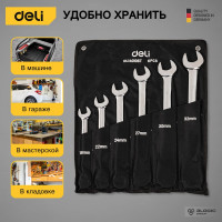 Набор комбинированных ключей с трещоткой DELI dl140106t трещотка, 50bv30, 72 зуба, чехол из ткани oxford, 6 шт. 104510