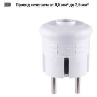 Вилка с заземлением TDM ELECTRIC круглая, белая, 10А, 250В SQ1806-0199