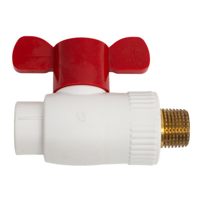 Шаровой кран Blue Ocean (шар - латунь) полипропиленовый ГВС НР - 20х1/2 PPRF/BV-HW-1B/PPR(W)-MT-20х1/2"