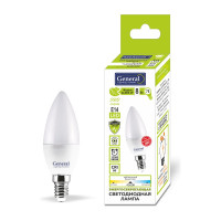 Лампа светодиодная General Lighting Systems GLDEN-CF-8-230-E14-4500, 8Вт, 640Лм, 230В, цоколь E14, колба CF (свеча), 4500К - нейтральный белый свет 638300