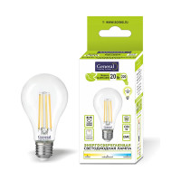 Светодиодная лампа General Lighting Systems Филамент прозрачный E27 20Вт 1650Лм 4500К Нейтральный белый свет Груша GLDEN-A65S-20ВТ-230-E27-4500 687800