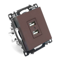 2-местная USB розетка (механизм) STEKKER GLS10-7115-04, 250B, 2,1А, серия Катрин, шоколад 49027