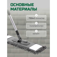 Плоская швабра для влажной уборки In'Loran лапша, шенилл, 42.5x13см, телескопическая ручка 120см BS-029GR