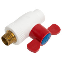 Шаровой кран Blue Ocean (шар - латунь) полипропиленовый ГВС НР - 20х1/2 PPRF/BV-HW-1B/PPR(W)-MT-20х1/2"