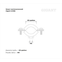 Сантехнический хомут для труб с гайкой Gigant оцинк 3/4", 25-28 мм, М8, 5 шт. G/1/83