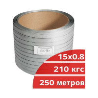 Лента стреппинг ПП КОРДЛЕНД 15x0,8 мм, 0,25 км, 210 кгс, серый М/ПА PP-00736