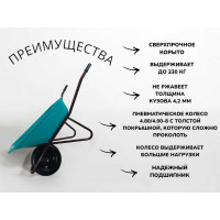 Строительная одноколесная тачка LWI 130 л, 230 кг, сверхпрочное полимерное корыто LWI130PROFI