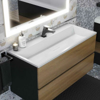 Тумба с раковиной для ванной uperwood Barsa 100 см, раковина белая, подвесная тумба черная/дуб сонома 293020544